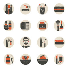 vector illustrations for collection brushes for beauty accessories with different colors

