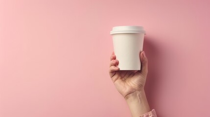 View of hand holding coffee cup