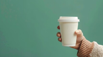 View of hand holding coffee cup