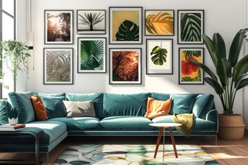 Vibrant gallery wall showcasing a mix of photographs and prints.