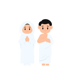 Couple Kids While Hajj Illustration