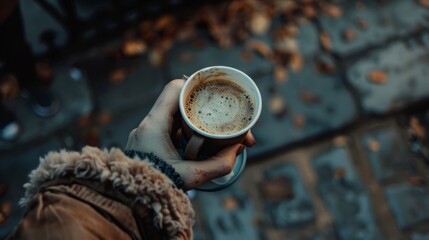Naklejka premium View of hand holding coffee cup