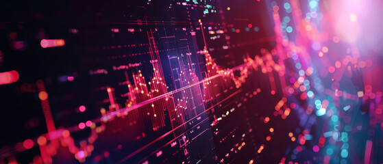 Fototapeta premium Abstract digital interface showing stock market trends with interactive charts and financial data,