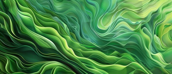 Obraz premium Green abstract background with flowing wave patterns and nature-inspired theme,