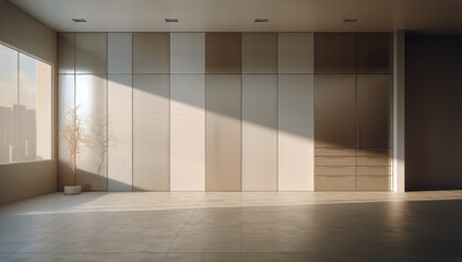 Modern minimalist interior with natural light and clean lines in a spacious room