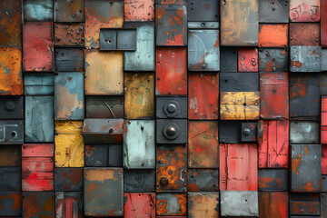 Industrial Mosaic Wall Rust and Wood Textures,
Wood aged art architecture texture abstract block stack
