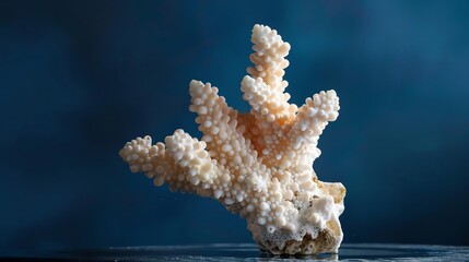 Close-up of a beautiful white coral against a deep blue background, showcasing its intricate texture and natural beauty.