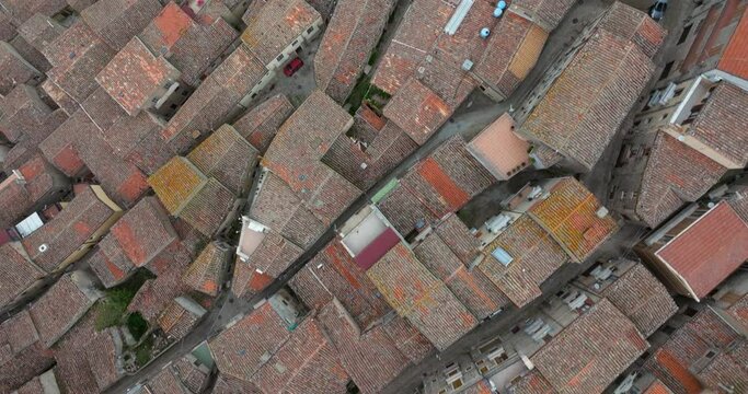 Top Down Aerial View of Hilltop Houses in Gangi, Sicily