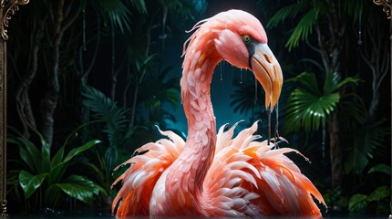 Fototapeta premium Anime Flamingo: A Sleek, Creepy Monster in Clean, Colorful Ice Cube Jelly
