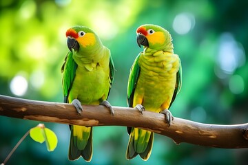 Obraz premium Green Parrot Birds ai generated 