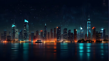 Obraz premium Modern artistic neon effect urban city or skyscrapers background and futuristic townscapes ai generative