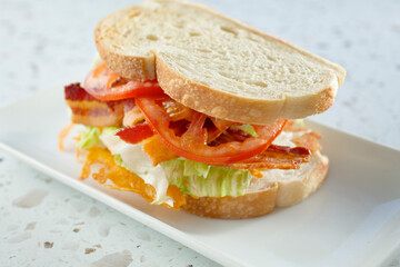 A view of a BLT sandwich.