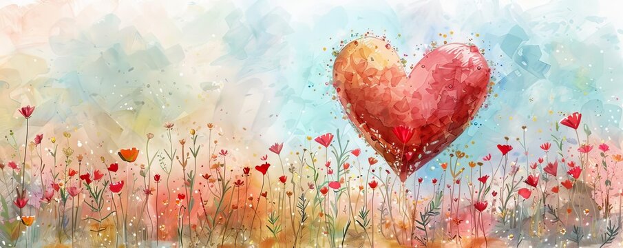 A hearts journey from a first crush to true love to golden anniversary, symbolizing emotional evolution, soft pastels, digital watercolor