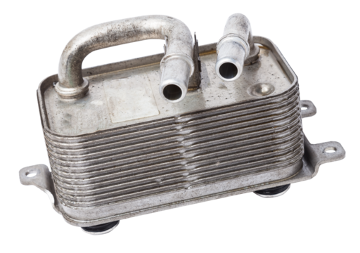 The cooling radiator of gear box is a metal heat exchanger inside filled with antifreeze. Rubber pipes are connected to it, which are mounted on the corresponding neck of the motor.