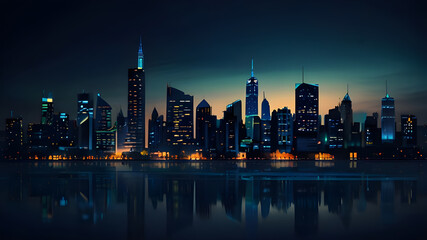 Obraz premium Modern artistic neon effect urban city or skyscrapers background and futuristic townscapes ai generative