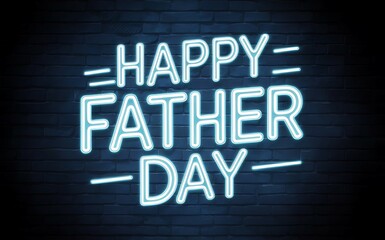 Happy Father's Day Text in Neon Style on Wall