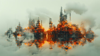 Obraz premium Double exposure graphic design transforms the construction scene,generative ai