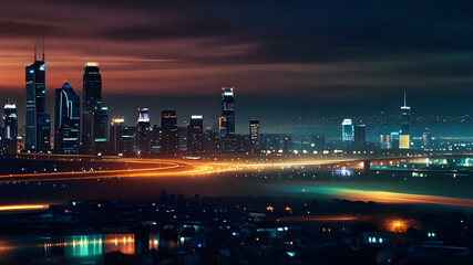 Modern artistic neon effect urban city or skyscrapers background and futuristic townscapes ai generative