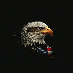Fototapeta premium North American Bald Eagle on American flag , memorial day 