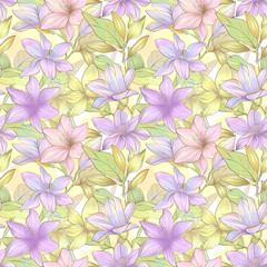 Floral variety color, form natural, seamless fabric pattern.