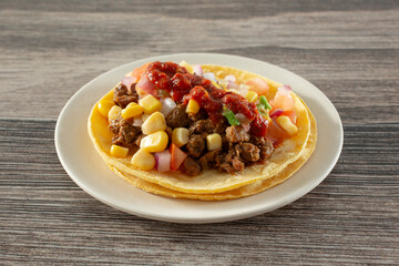 A view of a vegan carne asada taco.