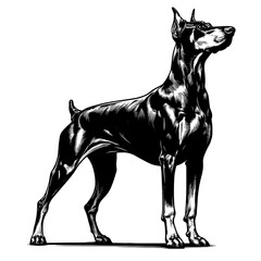 Hand drawn illustration of fierce doberman dog, vector sketch isolated on transparent background.