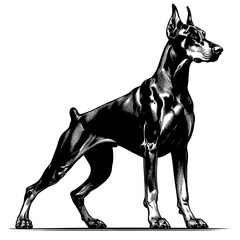 Hand drawn illustration of fierce doberman dog, vector sketch isolated on transparent background.