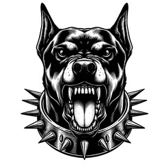 Hand drawn illustration of fierce doberman dog, vector sketch isolated on transparent background.