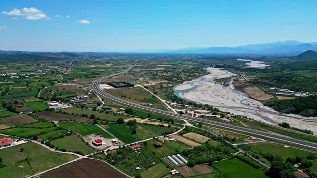 Aerial View Of Pineios River Near Meteora Monasteries In Thessaly, Greece.