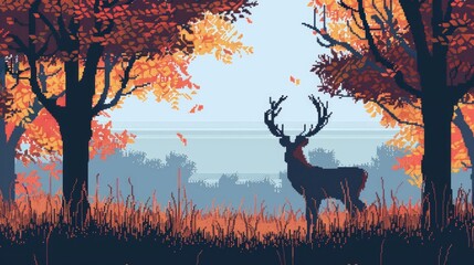 deer background in pixel style, Ai Generated Images