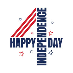 Happy Independence Day creative concept on letter 4. Red and blue color stars. American flag red stripes. 4th of July poster, greeting card, banner, logo. Number 4 sticker.