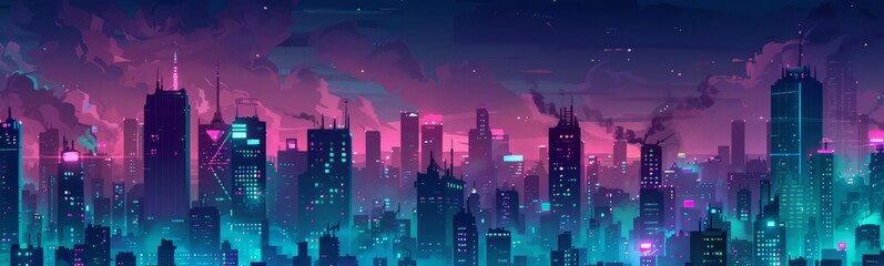 urban background of tall buildings at night with 2d style, Ai Generated Images
