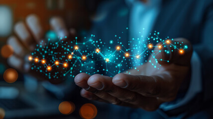 A businessman's gesture towards the arrow graph signifies a roadmap for corporate growth and success,generative ai