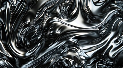 Swirling silver metallic liquid forming intricate patterns against a black backdrop.