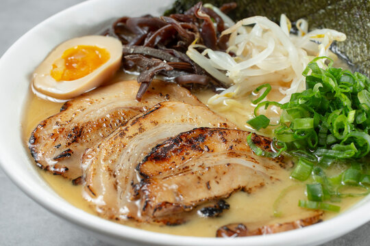 A closeup view of a miso ramen bowl.