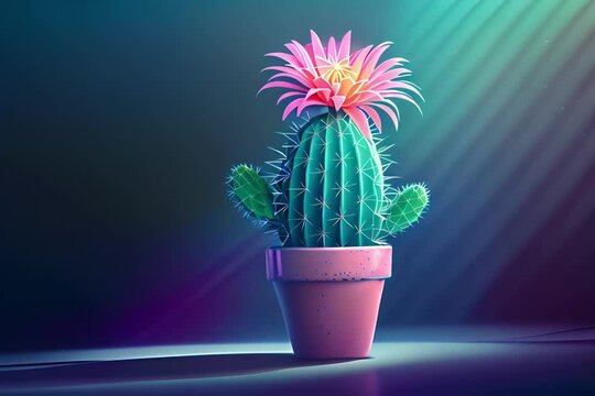 Flower cactus vase with bright light projecting indoors