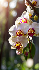 close up of beautiful purple orchid flowers with bokeh background