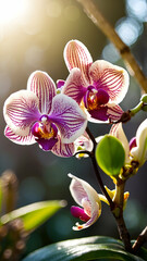 close up of beautiful purple orchid flowers with bokeh background