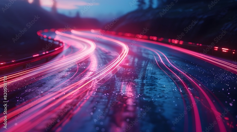 Canvas Prints Captivating Light Trails and Motion Blur Effects from Long-Exposure Photography Experiments with Luminous Traffic Streaks on Isolated Cinematic 3D