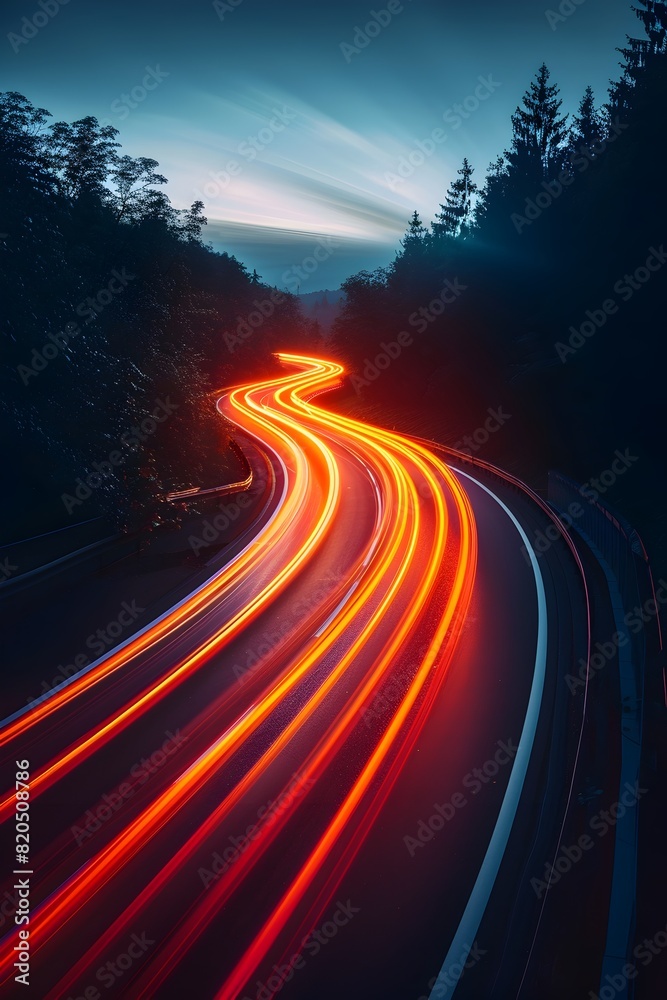 Sticker Captivating Light Trails and Motion Blur Effects in a Cinematic Nightscape Landscape