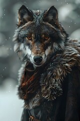 Fototapeta premium Captivating Portrait of a Majestic Hybrid Creature Amid a Snowy Wilderness