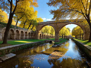 Fototapeta premium bridge over the river in autumn