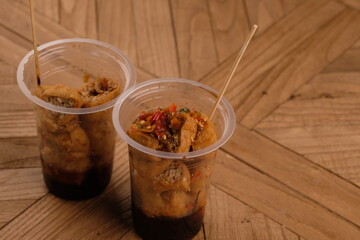 Tahu gejrot is a typical food from Cirebon, West Java, Indonesia, made from tofu that has been fried and then eaten with a sauce consisting of chili, garlic, shallots and sugar. Indonesian food