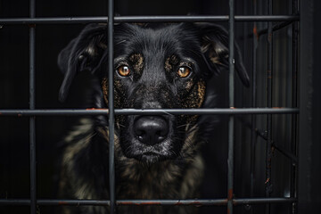 Sad Lonely Abandoned Dog In A Rusty Small Cage Created Using Artificial Intelligence