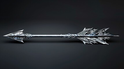 Sleek silver arrow with intricate details set on a pitch-black background.