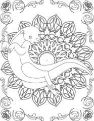 Otter on Mandala Coloring Page. Printable Coloring Worksheet for Adults and Kids. Educational Resources for School and Preschool. Mandala Coloring for Adults