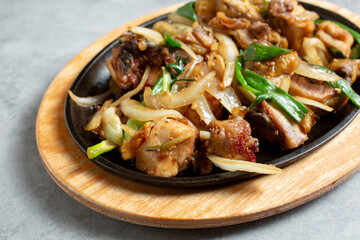 A view of a plate of ginger chicken.