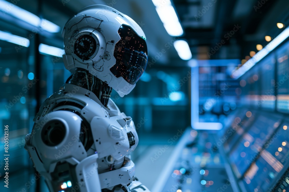 Poster designing an ai system in a modern computer lab concept , ai generated