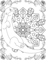 Otter on Mandala Coloring Page. Printable Coloring Worksheet for Adults and Kids. Educational Resources for School and Preschool. Mandala Coloring for Adults