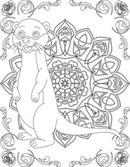 Otter on Mandala Coloring Page. Printable Coloring Worksheet for Adults and Kids. Educational Resources for School and Preschool. Mandala Coloring for Adults